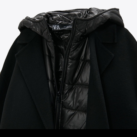 ZARA Black 2-in-1 Wool Blend Coat Quilted Puffer Combo‎ S - Picture 5 of 9